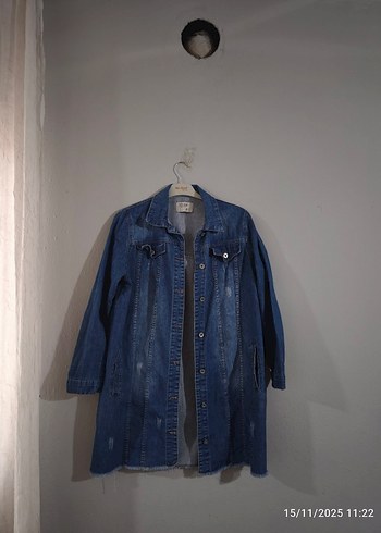 Düğmeli Mavi Kadın Denim Ceket - Görsel 3