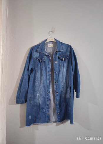 Düğmeli Mavi Kadın Denim Ceket - Görsel 4