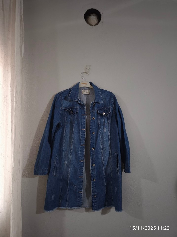 Düğmeli Mavi Kadın Denim Ceket - Görsel 3