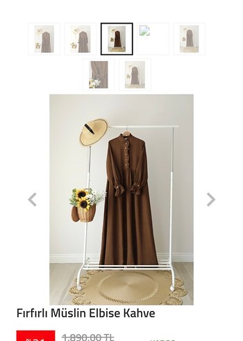 Kadın Kahverengi Uzun Keten Elbise - Görsel 3