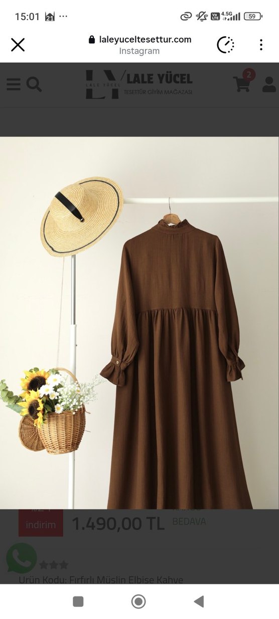 Kadın Kahverengi Uzun Keten Elbise - Görsel 2