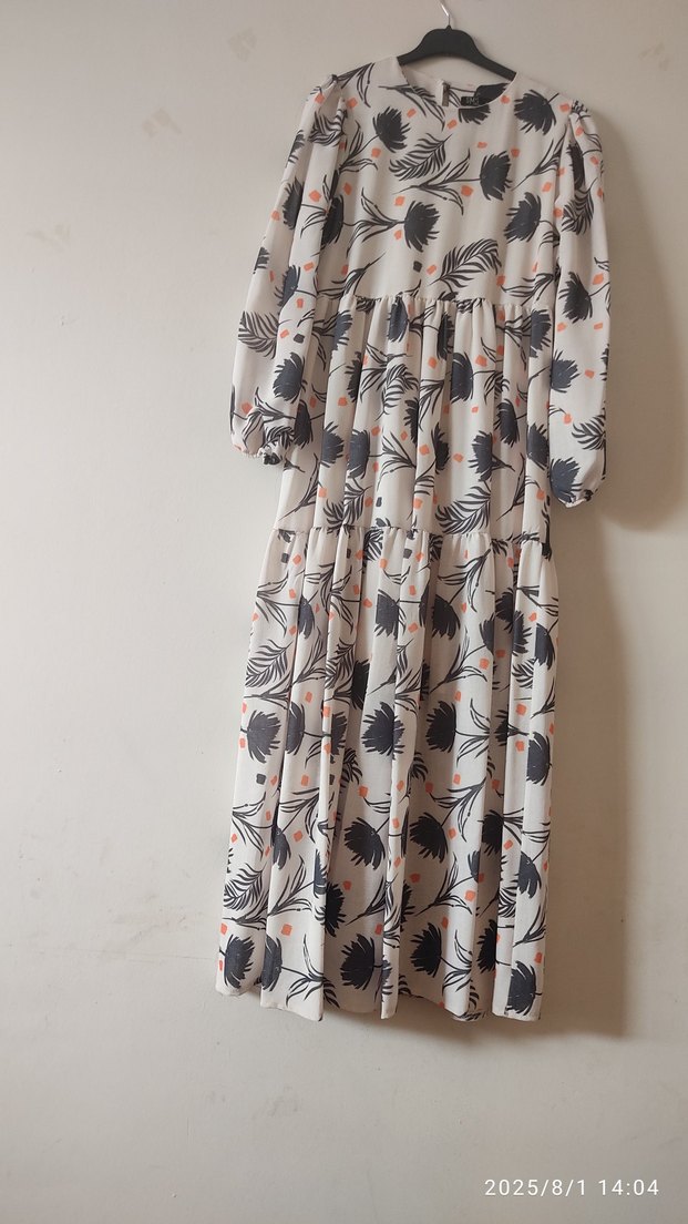 Bej Bohem Uzun tesettür Elbise - Görsel 2