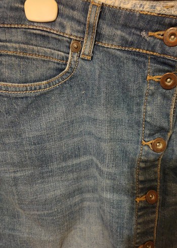 Mavi Jeans Düğmeli Mavi Denim Midi Etek