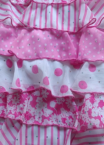 7 Yaş Beden Kız Çocuk Pembe Fırfırlı Askılı Elbise