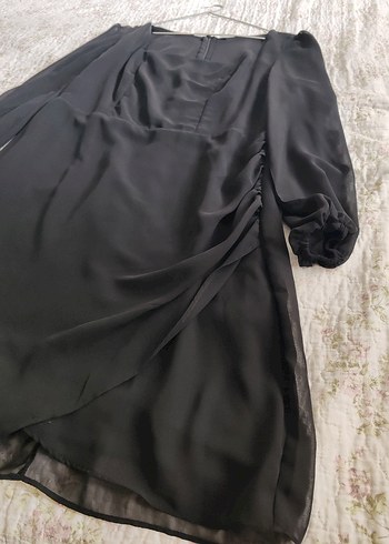 l Beden siyah Renk Trendyolmilla Siyah A Kesim Kare Yaka Mini Astarlı Şifon Elbise