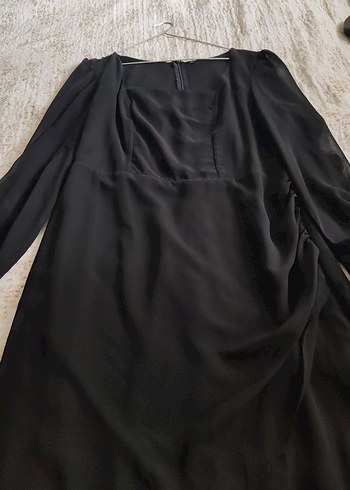 l Beden Trendyolmilla Siyah A Kesim Kare Yaka Mini Astarlı Şifon Elbise