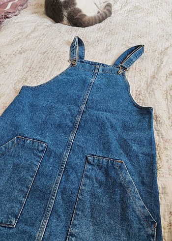 Addax Kadın Kot Mini Salopet, Askılı, Cepli - Görsel 3