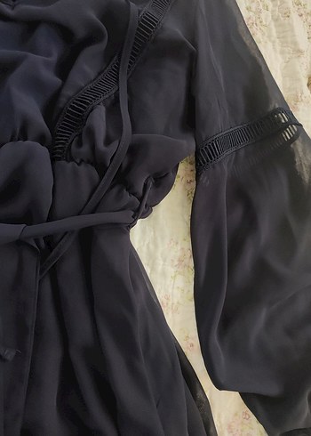 MİLLA Lacivert Yaka Detaylı Astarlı Şifon Dokuma Elbise - Görsel 5