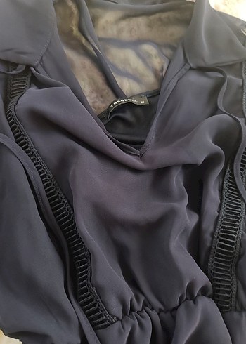 MİLLA Lacivert Yaka Detaylı Astarlı Şifon Dokuma Elbise - Görsel 6