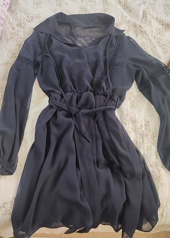 MİLLA Lacivert Yaka Detaylı Astarlı Şifon Dokuma Elbise - Görsel 8