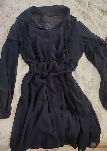 MİLLA Lacivert Yaka Detaylı Astarlı Şifon Dokuma Elbise - Görsel 9