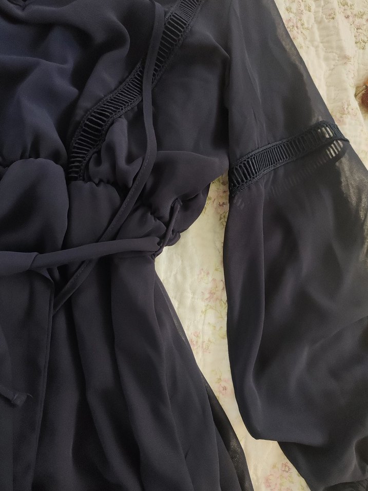 MİLLA Lacivert Yaka Detaylı Astarlı Şifon Dokuma Elbise - Görsel 5