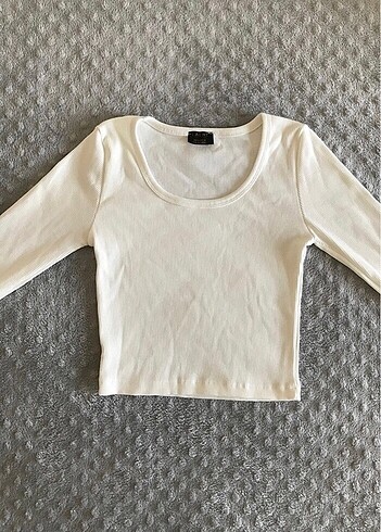 Uzun kollu crop bluz krem