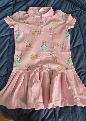 Kız Çocuk Pembe Ananas Desenli Elbise