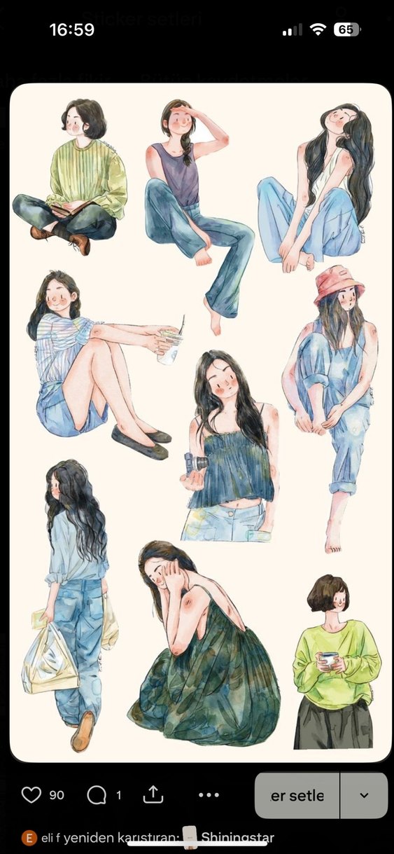 Cute girls sticker seti - Görsel 2