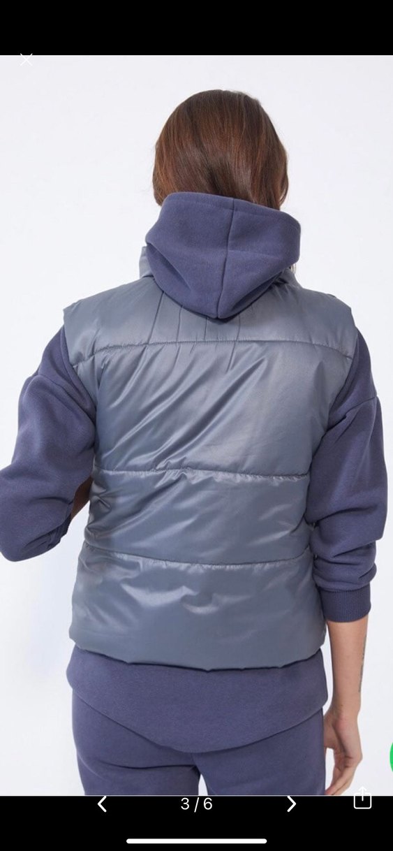 Gri Düğmeli Yüksek Yakalı Şişme Kadın Yelek - Görsel 3