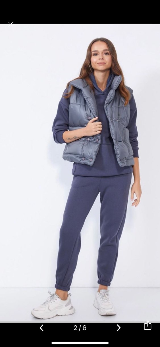 Gri Düğmeli Yüksek Yakalı Şişme Kadın Yelek - Görsel 2