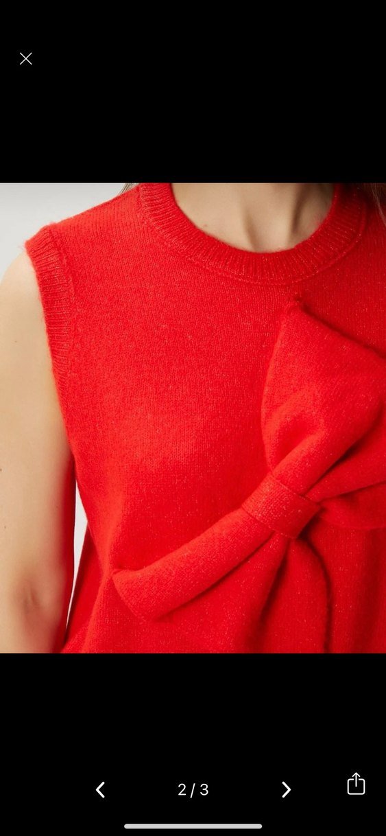 Kırmızı Fiyonk Detaylı Kolsuz Triko Süveter - Görsel 2