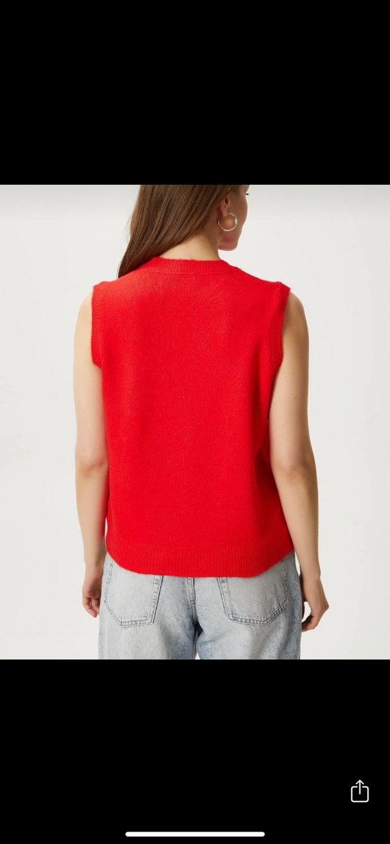 Kırmızı Fiyonk Detaylı Kolsuz Triko Süveter - Görsel 3