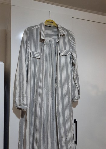 Gri Çizgili gomlek tunik - Görsel 4