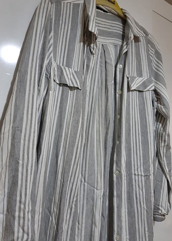 Gri Çizgili gomlek tunik - Görsel 3