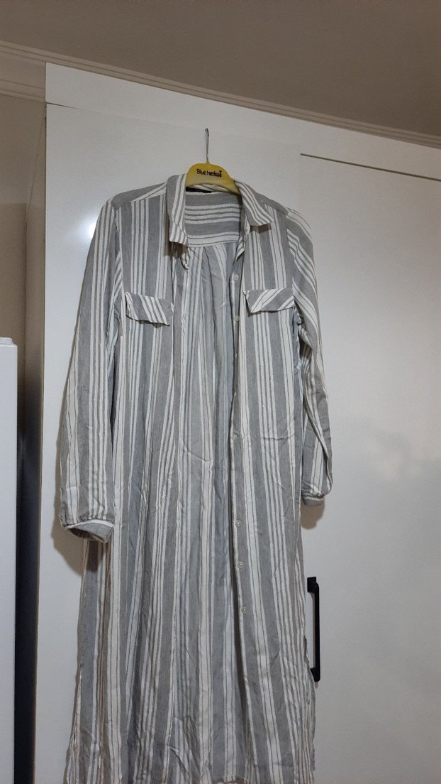 Gri Çizgili gomlek tunik - Görsel 4