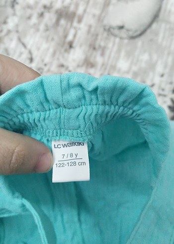 Kızlar için Turkuaz Keten Volanlı Tulum - Görsel 2