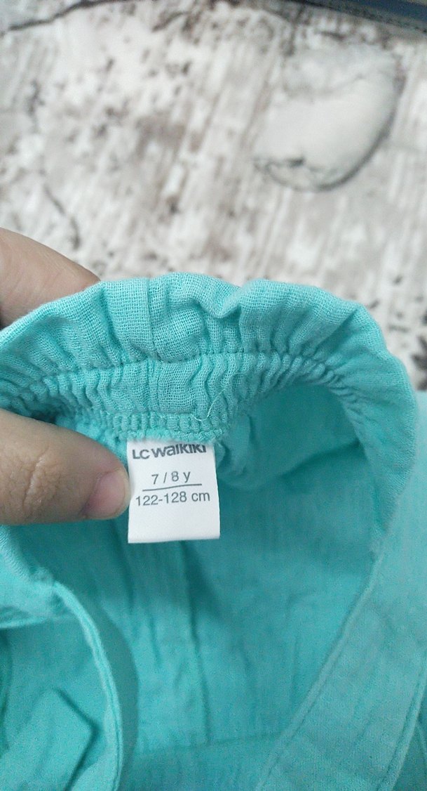 Kızlar için Turkuaz Keten Volanlı Tulum - Görsel 2