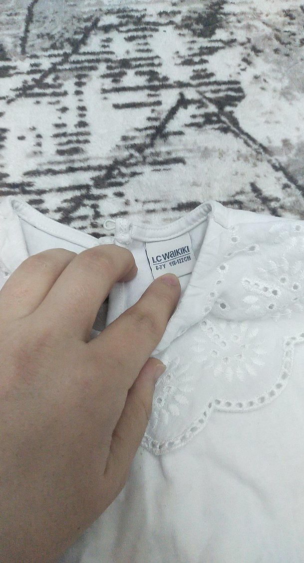 Kız Çocuk Beyaz Gömlek Yaka Keten Bluz - Görsel 4