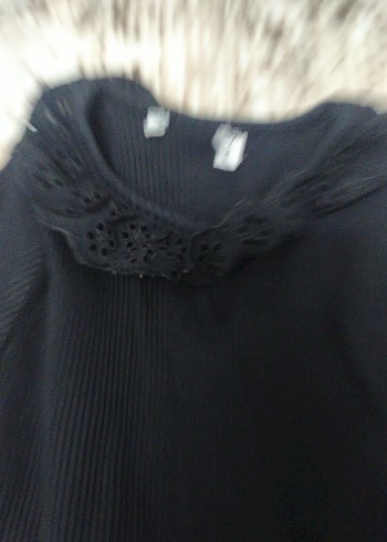 Dantel Yakalı Siyah Uzun Kollu Triko Kazak - Görsel 2