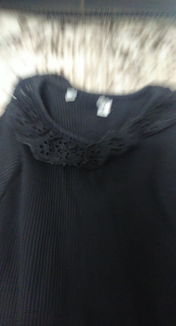 Dantel Yakalı Siyah Uzun Kollu Triko Kazak - Görsel 2
