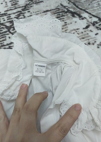 Kız Çocuk Beyaz Keten Düğmeli gömlek - Görsel 3