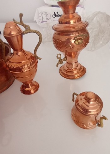Beden altın Renk Parlak Altın Görünümlü Bakır Tencere ve Sürahi Seti