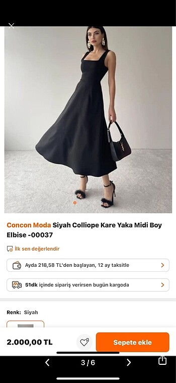 s Beden siyah Renk Colliope kare yaka midi boy