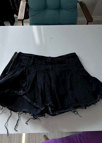 Diğer Siyah Pilili Kadın Mini Denim Şort Etek