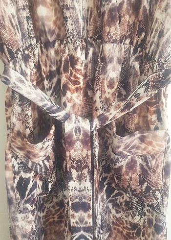 Kadın Kahverengi Yılan Desenli Uzun Bohem Elbise - Görsel 2