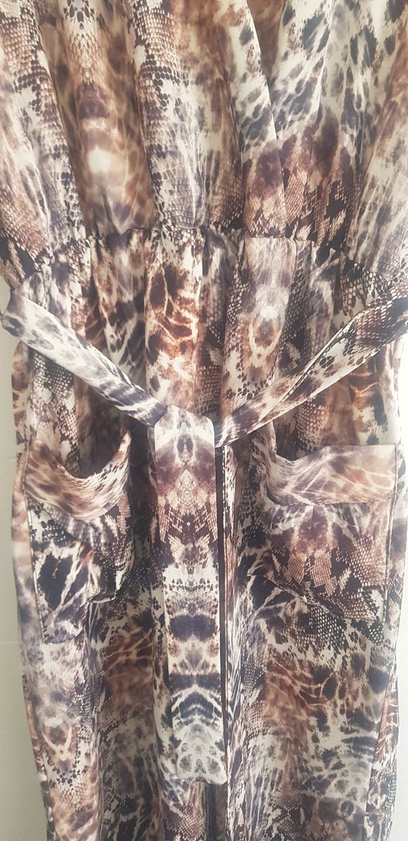 Kadın Kahverengi Yılan Desenli Uzun Bohem Elbise - Görsel 2