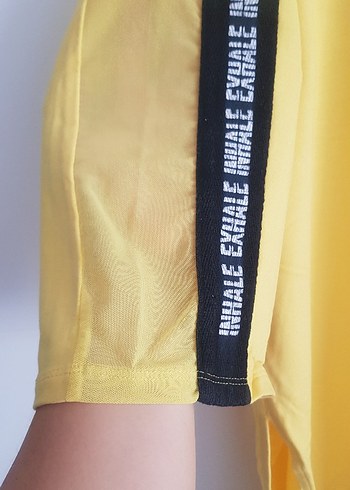 Sarı Kapüşonlu Kısa Kollu Kadın Sweatshirt - Görsel 2