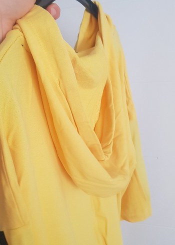 Sarı Kapüşonlu Kısa Kollu Kadın Sweatshirt - Görsel 3