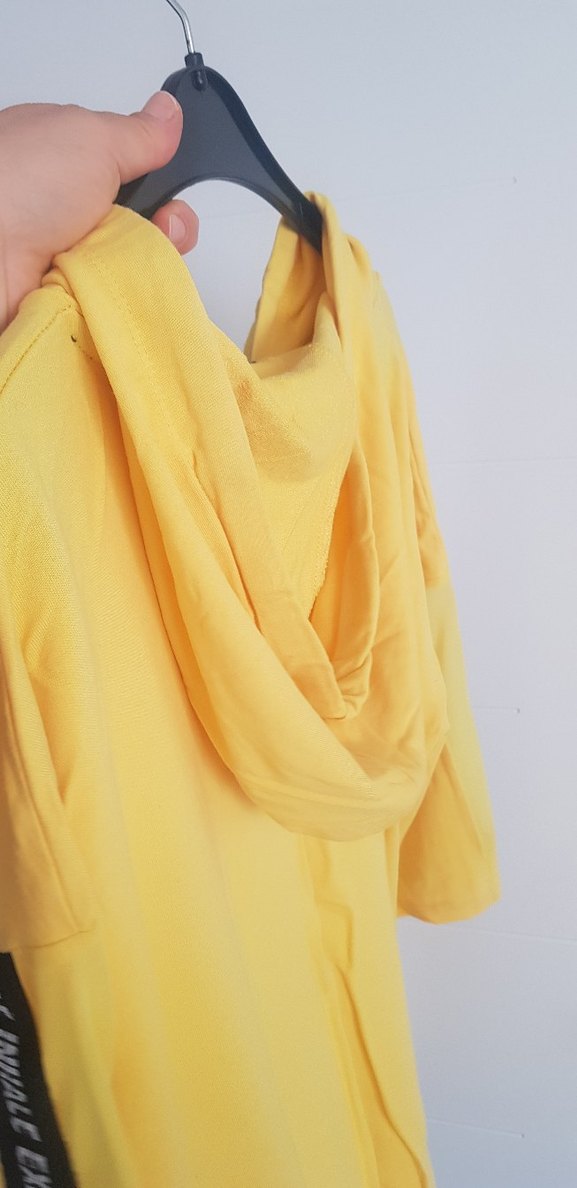 Sarı Kapüşonlu Kısa Kollu Kadın Sweatshirt - Görsel 3