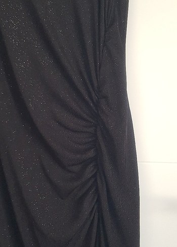 Siyah V Yaka Drapeli Uzun Elbise - Görsel 2
