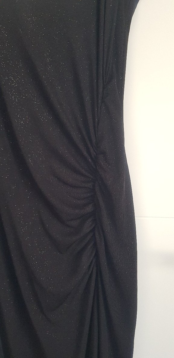 Siyah V Yaka Drapeli Uzun Elbise - Görsel 2