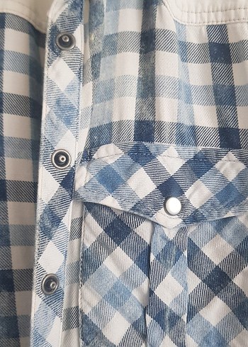 Düğmeli Kolsuz Ekose Denim Gömlek - Görsel 2