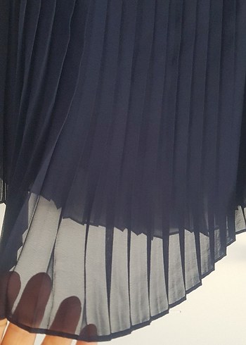 Lacivert Pilili Midi Etek - Görsel 2