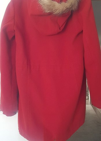 Kürklü Kırmızı Midi Kadın Mont - Görsel 3