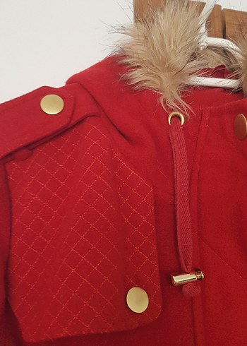 Kürklü Kırmızı Midi Kadın Mont - Görsel 2