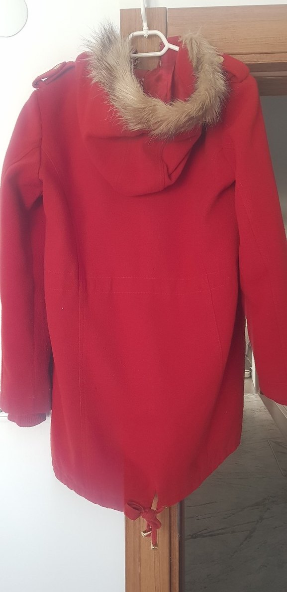 Kürklü Kırmızı Midi Kadın Mont - Görsel 3