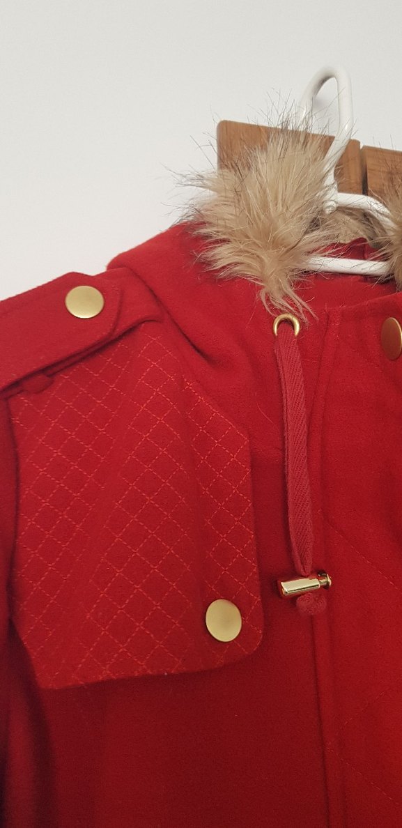 Kürklü Kırmızı Midi Kadın Mont - Görsel 2
