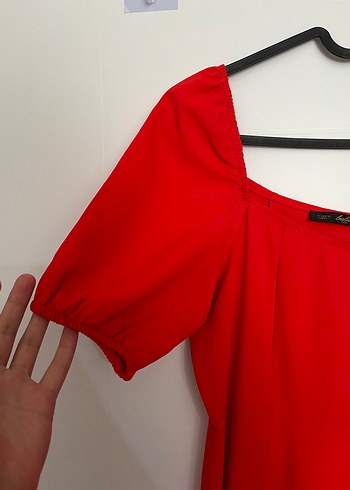 Kırmızı Uzun Drapeli Kadın Elbise - Görsel 4