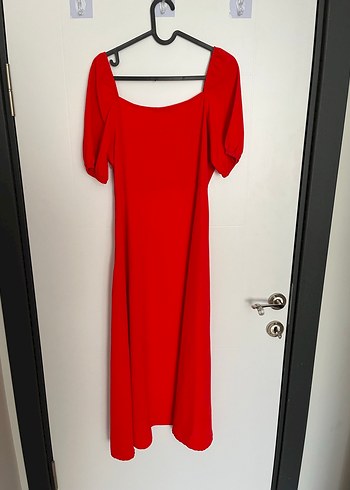 Kırmızı Uzun Drapeli Kadın Elbise - Görsel 5
